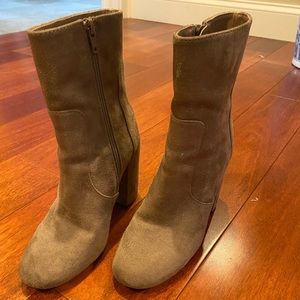 Tan suede heeled booties